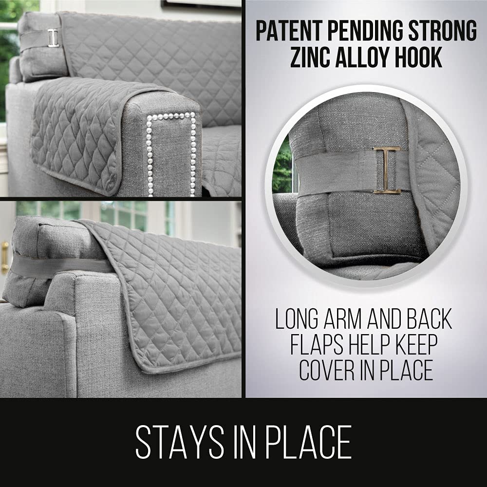 Sofa Shield Patented Recliner Slip Cover, Large Cushion Protector, Reversible Stain, Dog Tear Resistant Slipcover, Quilted Microfiber 28” Seat, Washable Covers For Dogs Pets Kids, Light Gray Charcoal
