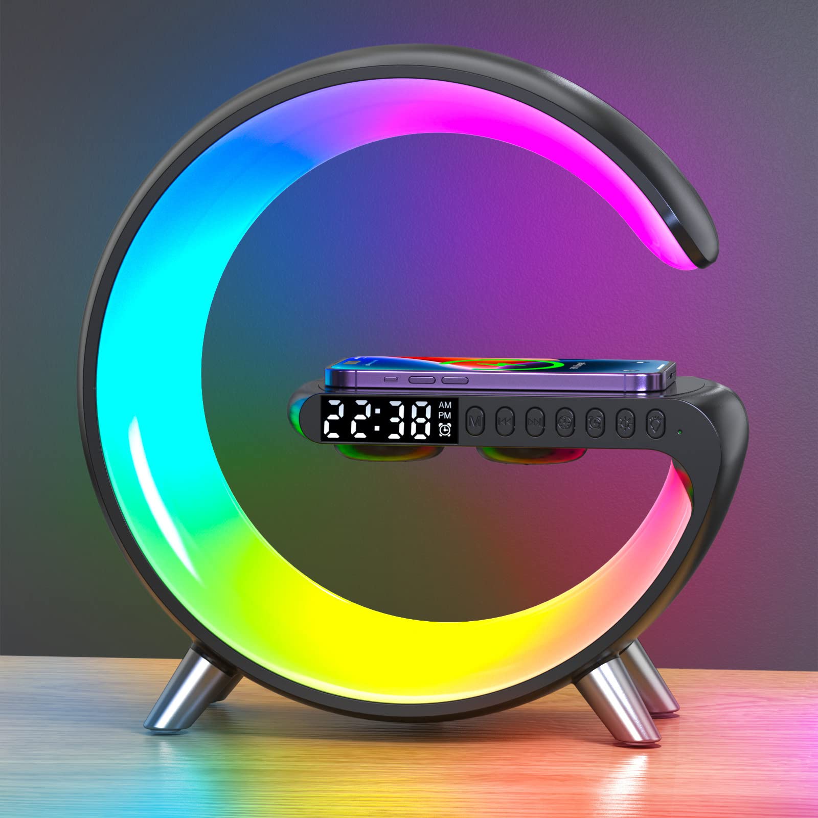 BKDRL Bluetooth Speaker Wireless Charger with Portable Small Mini Speaker,Wireless Atmosphere Lamp,Multifunctional RGB Night Lig