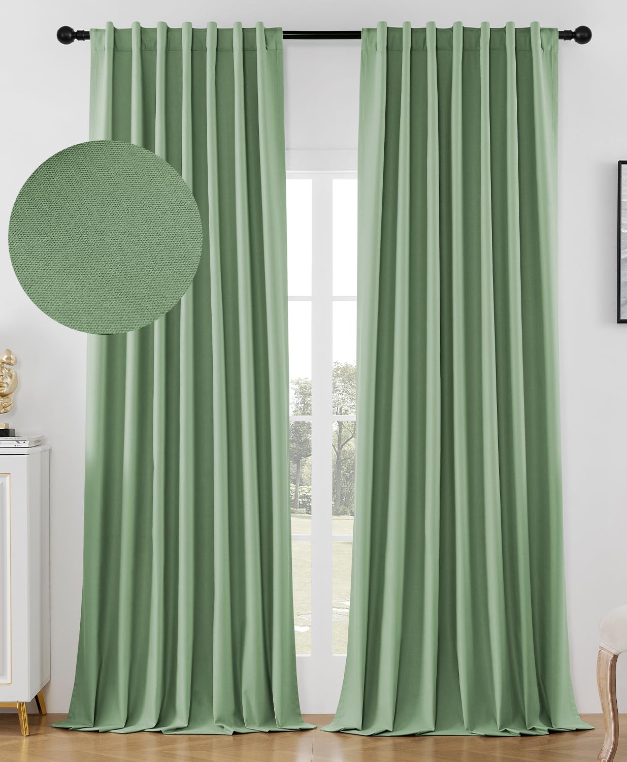 Joydeco Blackout Curtains for Bedroom 120 inches Long,Back Tab/Rod Pocket 100% Blackout Living Room Drapes, Textured Thermal Ins