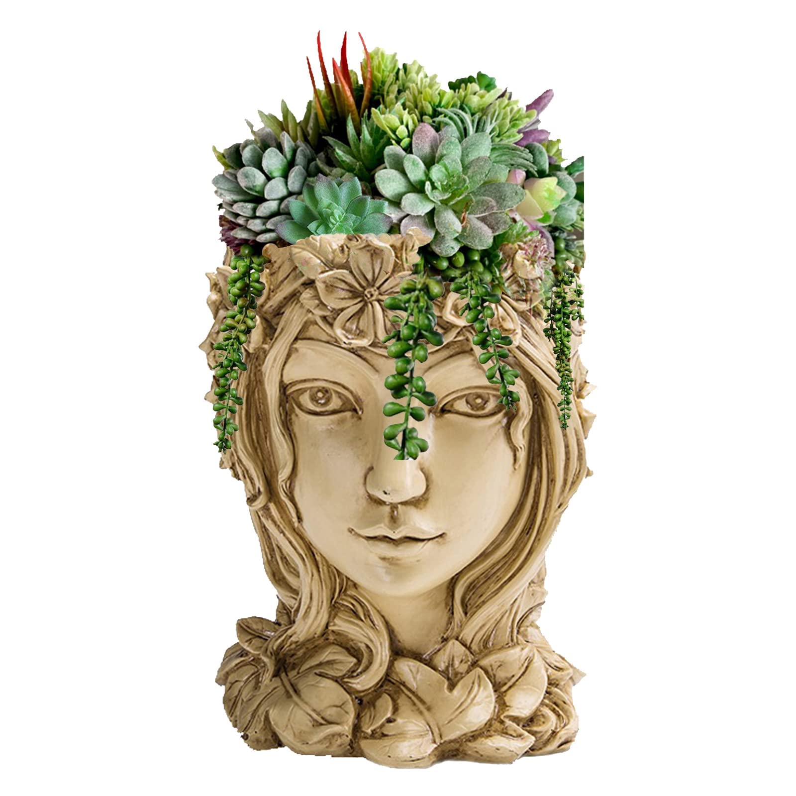 Happy L Goddess Face Planters Pots Head Flower Pot, Succulent Pot Cute Resin Planter With Drainage Hole For Indoor Outdoor Plant