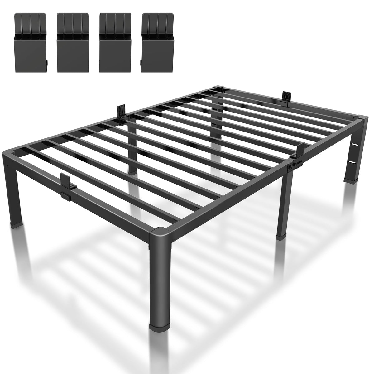 ROIL 18 inch Twin XL Bed Frames with Headboard Hole and Round Corner Legs Mattress Retainers 3500LBS Heavy Duty Steel Slats No B