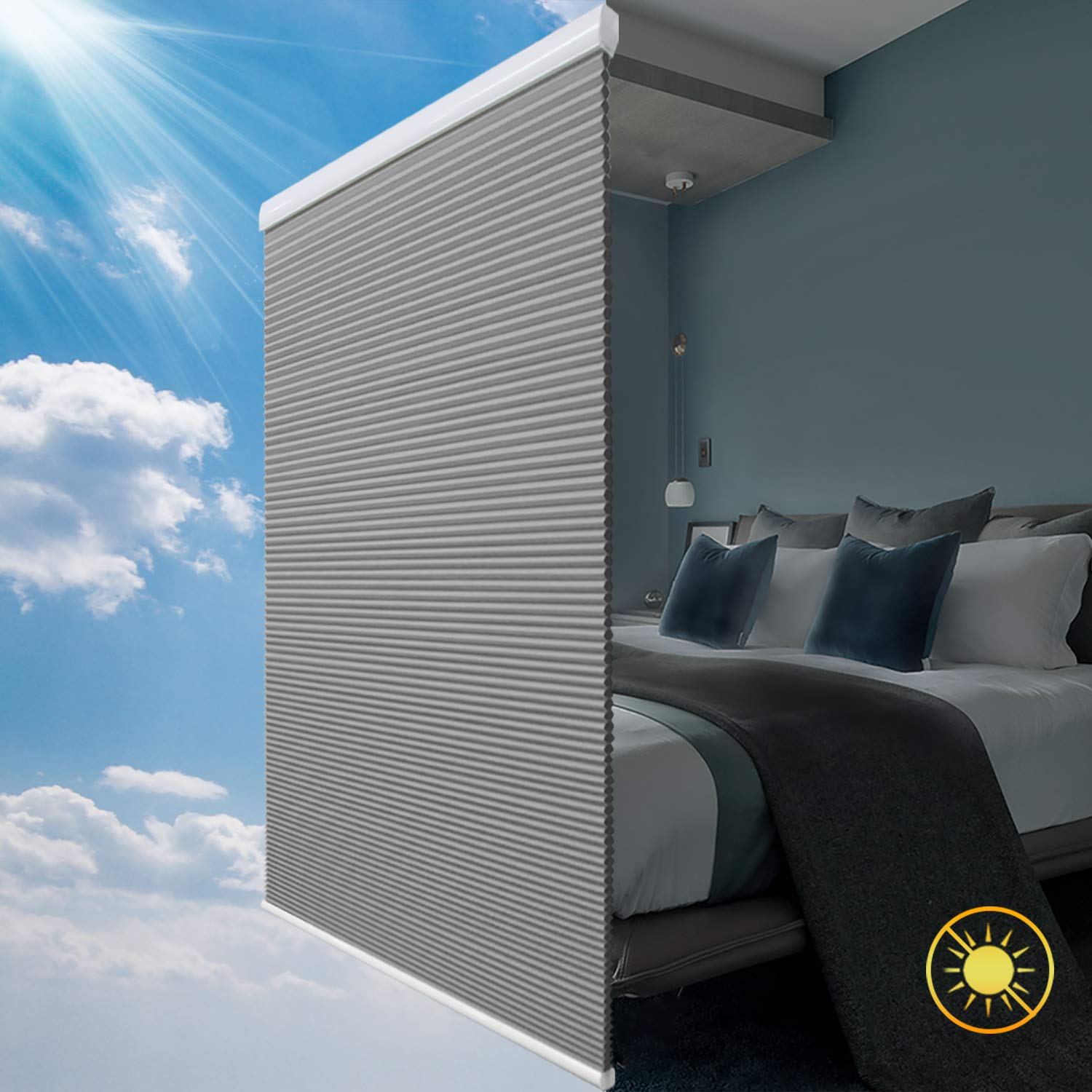 Cellular Shades Cordless Blackout Honeycomb Blinds Fabric Window Shades 33'' W X 38'' H, Cool Silver(Blackout)