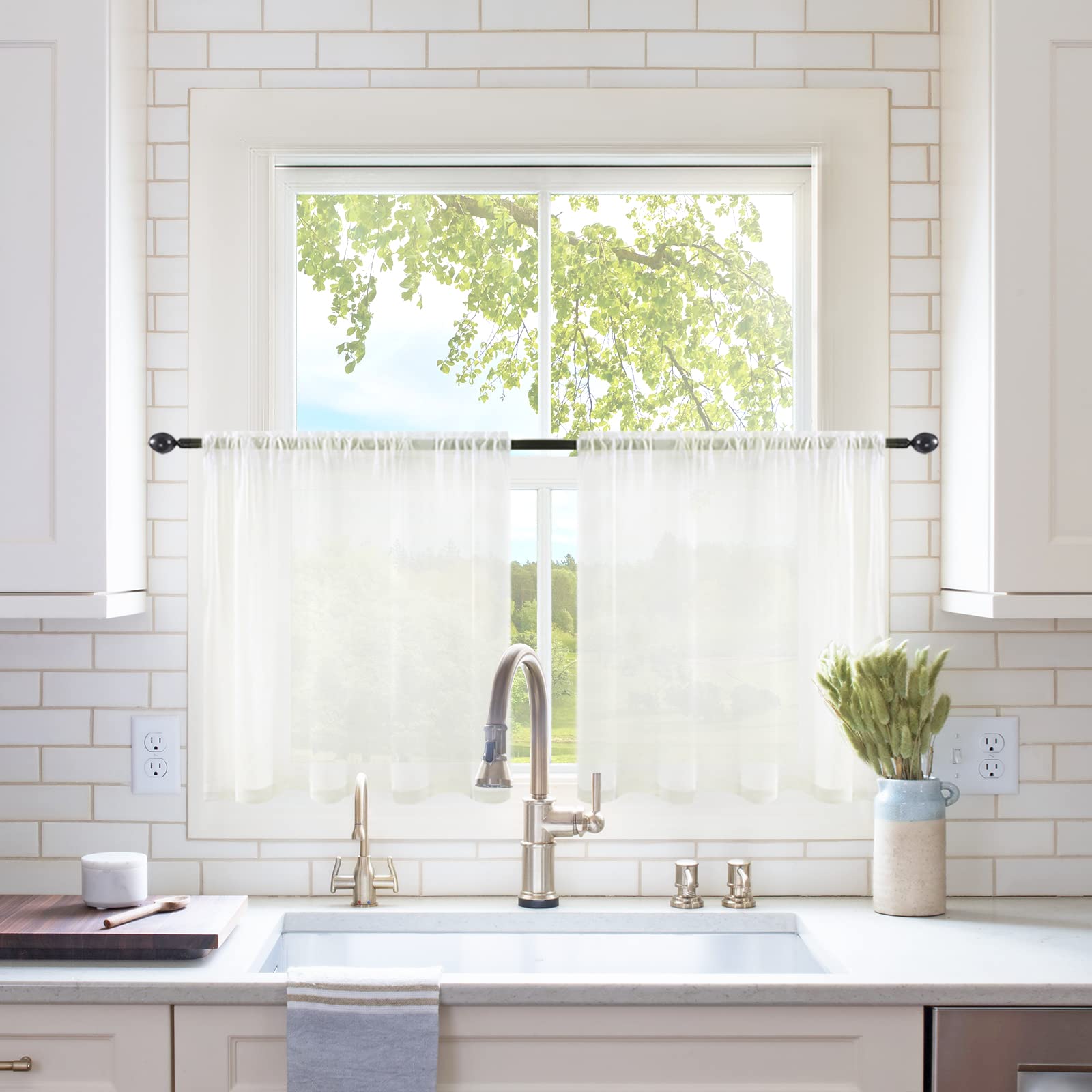 Miulee 2 Panels Kitchen Tiers Half Window Sheer Curtains Rod Pocket Voile Drapes For Kitchen Bathroom Small Windows 54 By 24 Inc