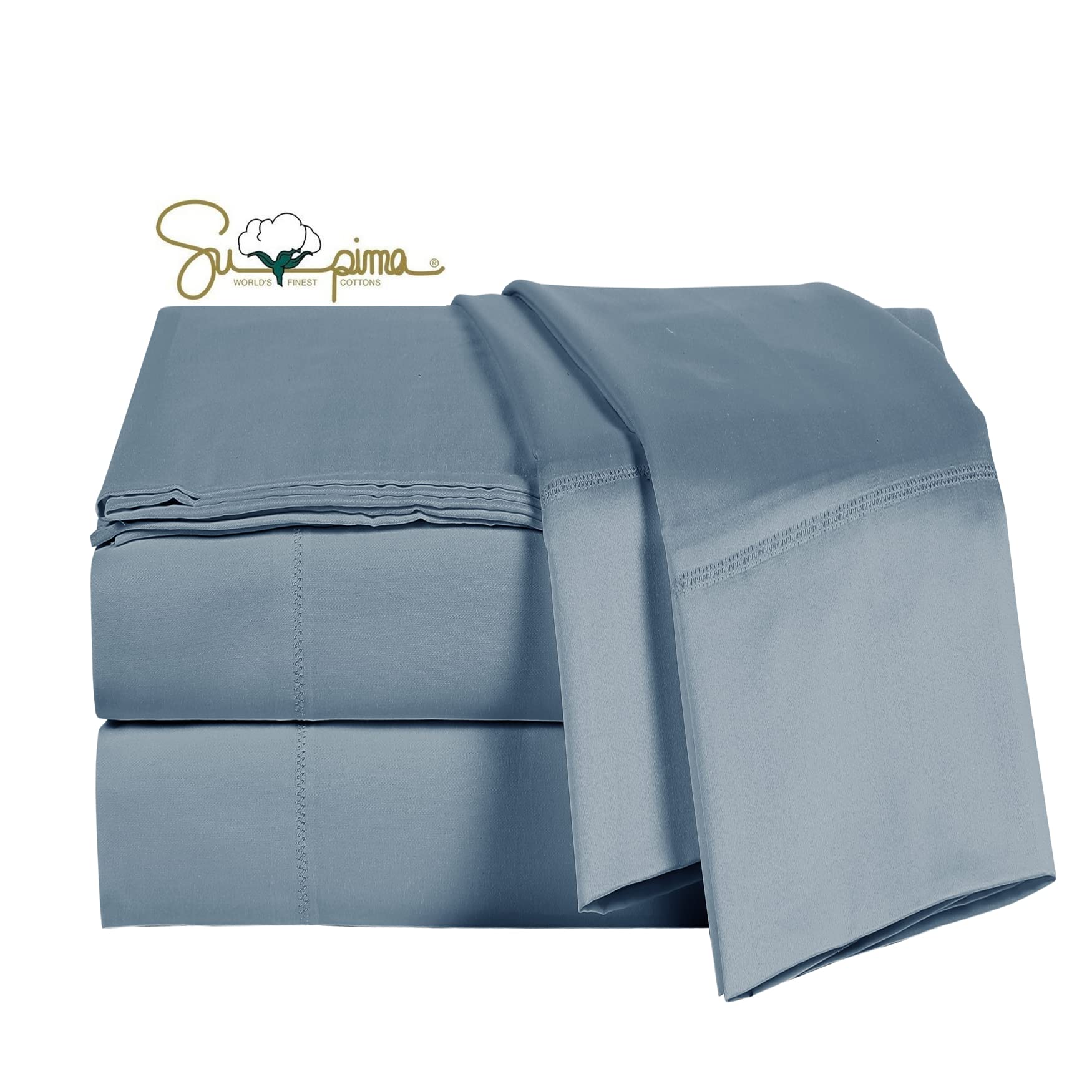 Elinen 100% Supima Cotton Sheets 600 Thread Count,Bed Sheet Set Queen Size Sheets 4 Pieces,Soft & Silk Sateen Weave, Fits Mattre