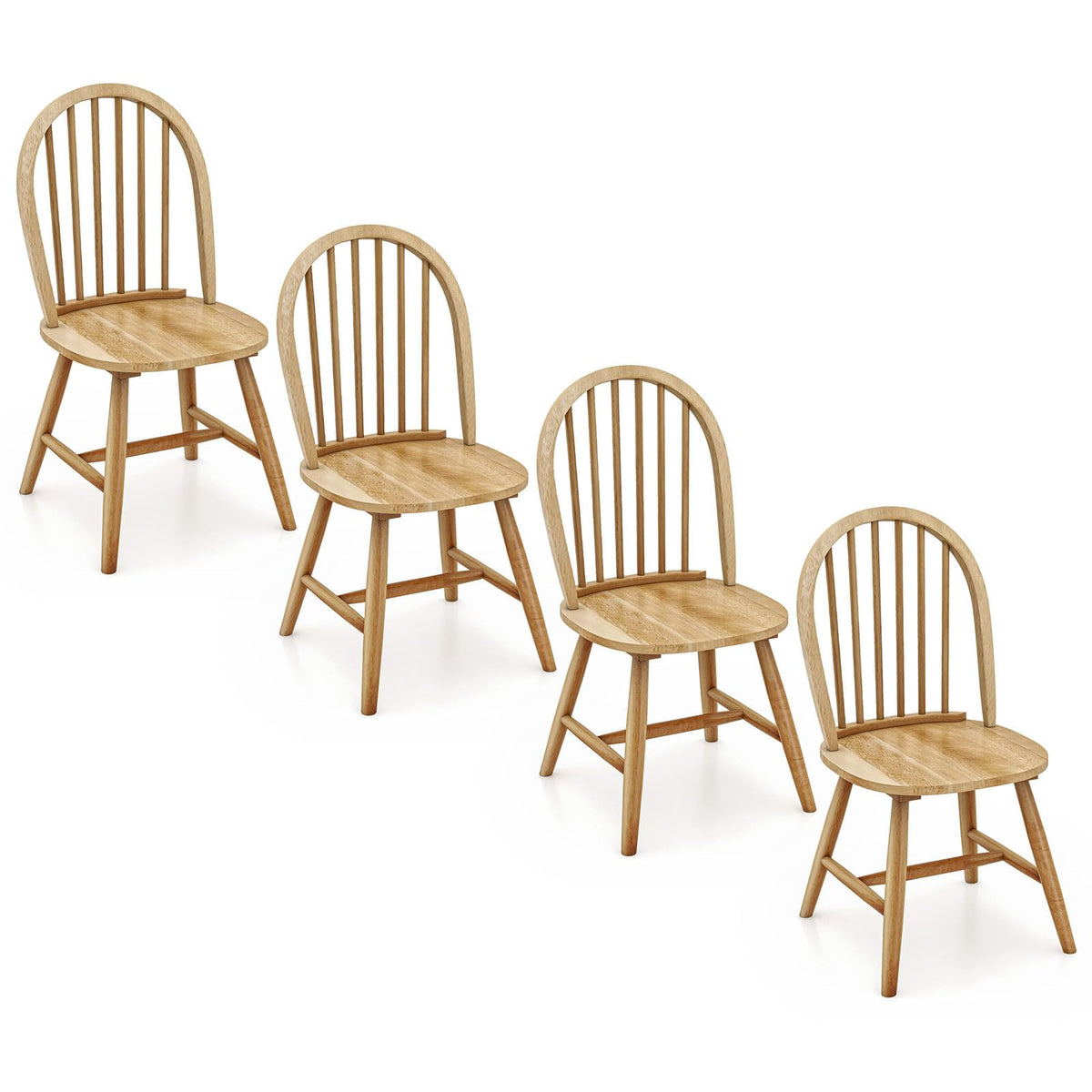 Safeplus 18' Oak Dining Chairs Set Of 4, Wood Windsor Chair With Spindle Back For Country Farmhouse Kitchen Island