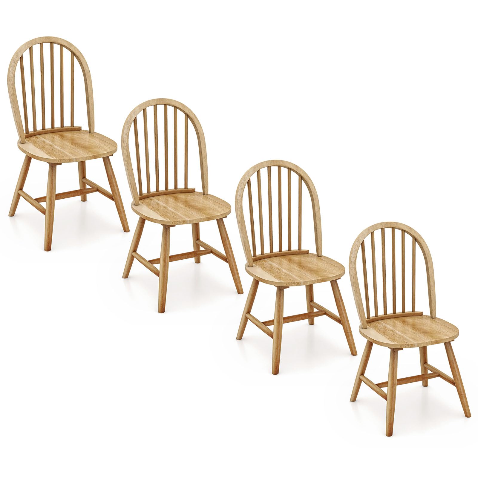 Safeplus 18' Oak Dining Chairs Set Of 4, Wood Windsor Chair With Spindle Back For Country Farmhouse Kitchen Island