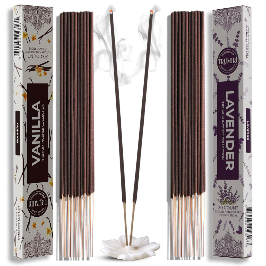 Trumiri Incense Sticks - Combo Pack of 40 Insence-Sticks - 20 Vanilla + 20 Lavender - Insenses - Insents - Incents - Inscense - 