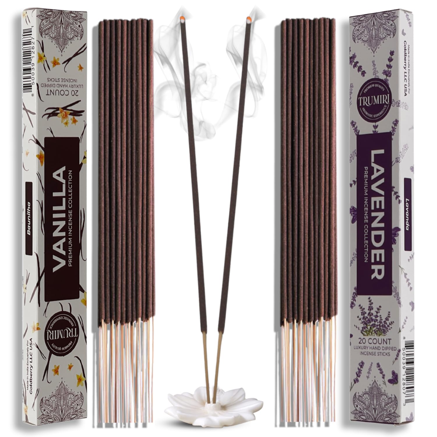 Trumiri Incense Sticks - Combo Pack of 40 Insence-Sticks - 20 Vanilla + 20 Lavender - Insenses - Insents - Incents - Inscense - 