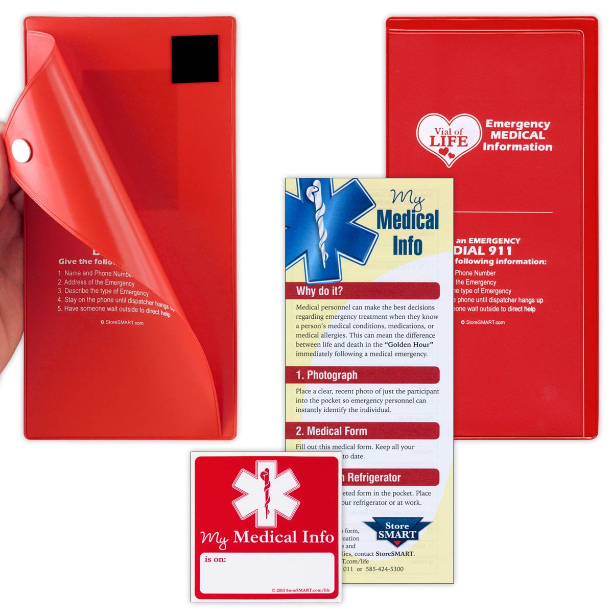 Storesmart - Vial Of Life 5-Pack - Magnetic Easy Open - Magnetic Back - Red - Volmcp502Mb-R-5