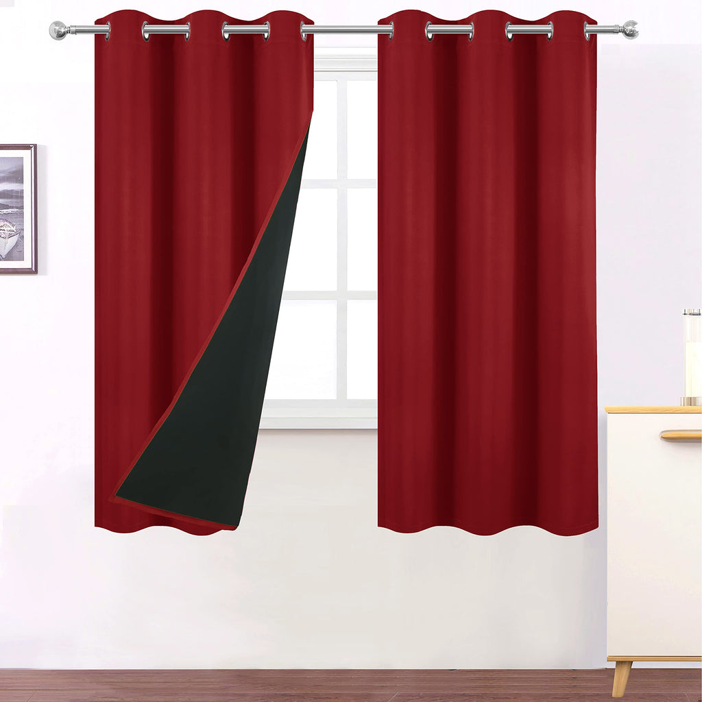 LEMOMO Red Curtains 40 x 63 Inch Length 100% Blackout Curtains 2 Panels with Black Liner/Double Layer Full Room Darkening Curtai