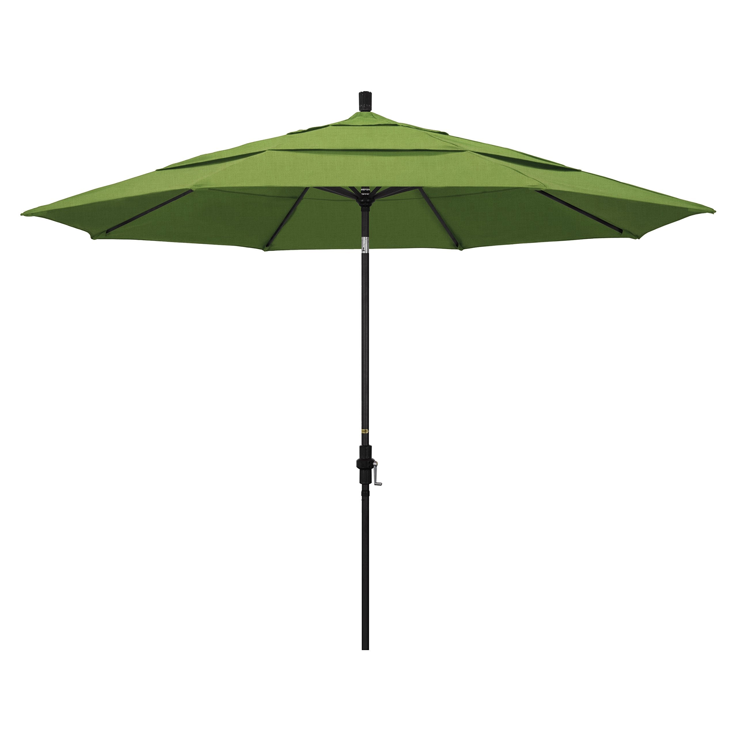 California Umbrella 11' Round Aluminum Market Umbrella, Crank Lift, Collar Tilt, Black Pole, Sunbrella Spectrum Cilantro
