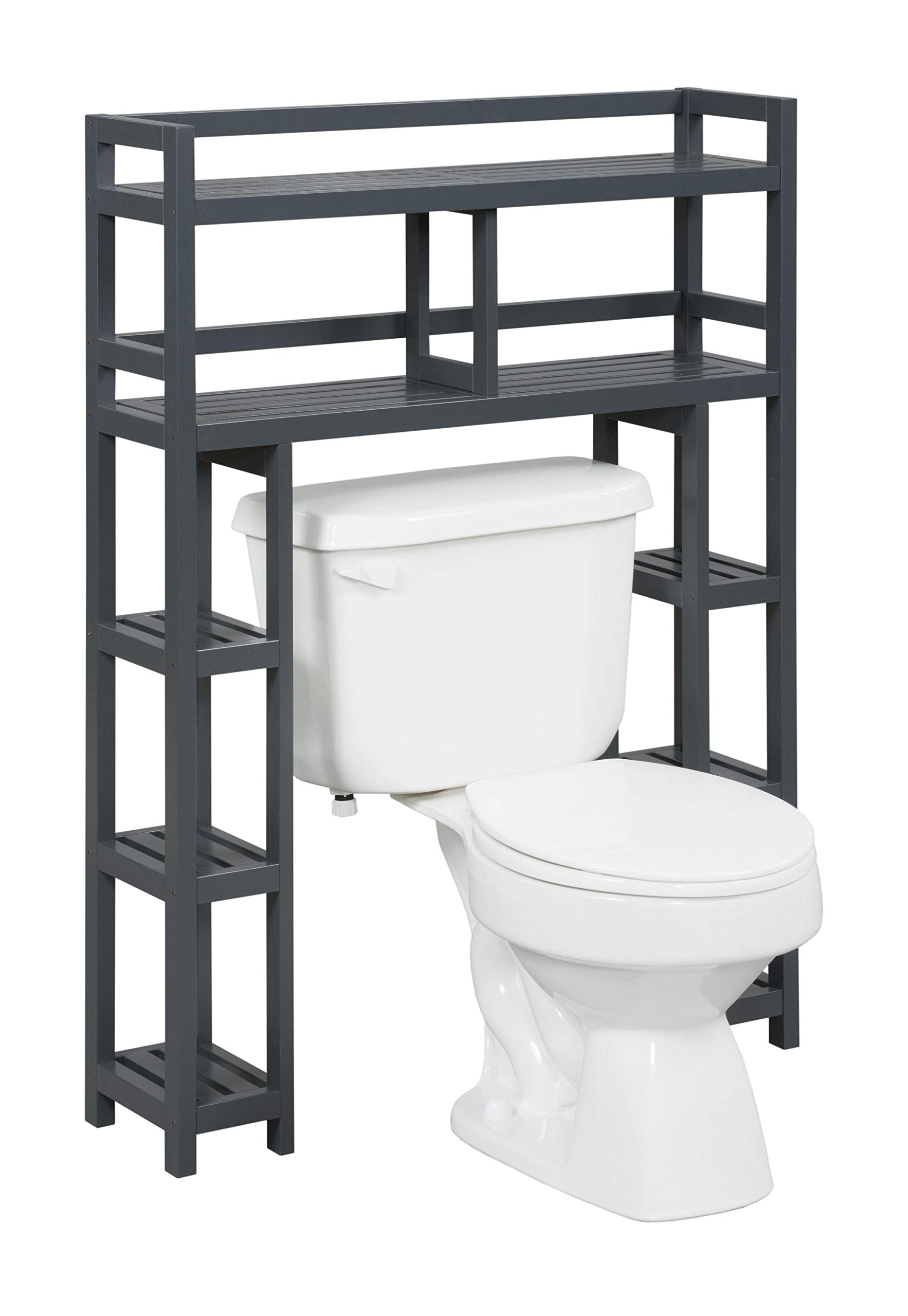 HomeRoots Graphite Hardwood 48' Bathroom Organizer with Side Storage with 2 Shelves in Grpahite