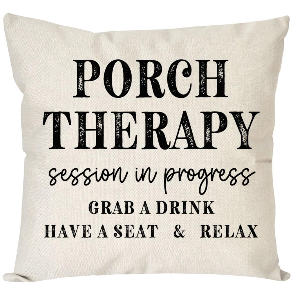 Pandicorn Farmhouse Throw Pillow Covers 18X18 Inch Porch Therapy Session In Progress Relax Outdoor Rustic Decorative Throw Pillo