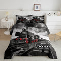 Retro Train Kids Comforter Set Full Size,Black Red Old Train Car Bedding Set Rail Transportation Vehicles Quilt Set For Girls Bo
