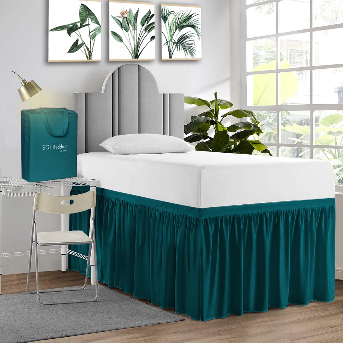 Sgi Bedding Dorm Bed Skirt Twin Xl 52 Inch Drop Length - Teal, Ruffled Pattern College Dorm Room Bed Skirts - Split Corner, Easy