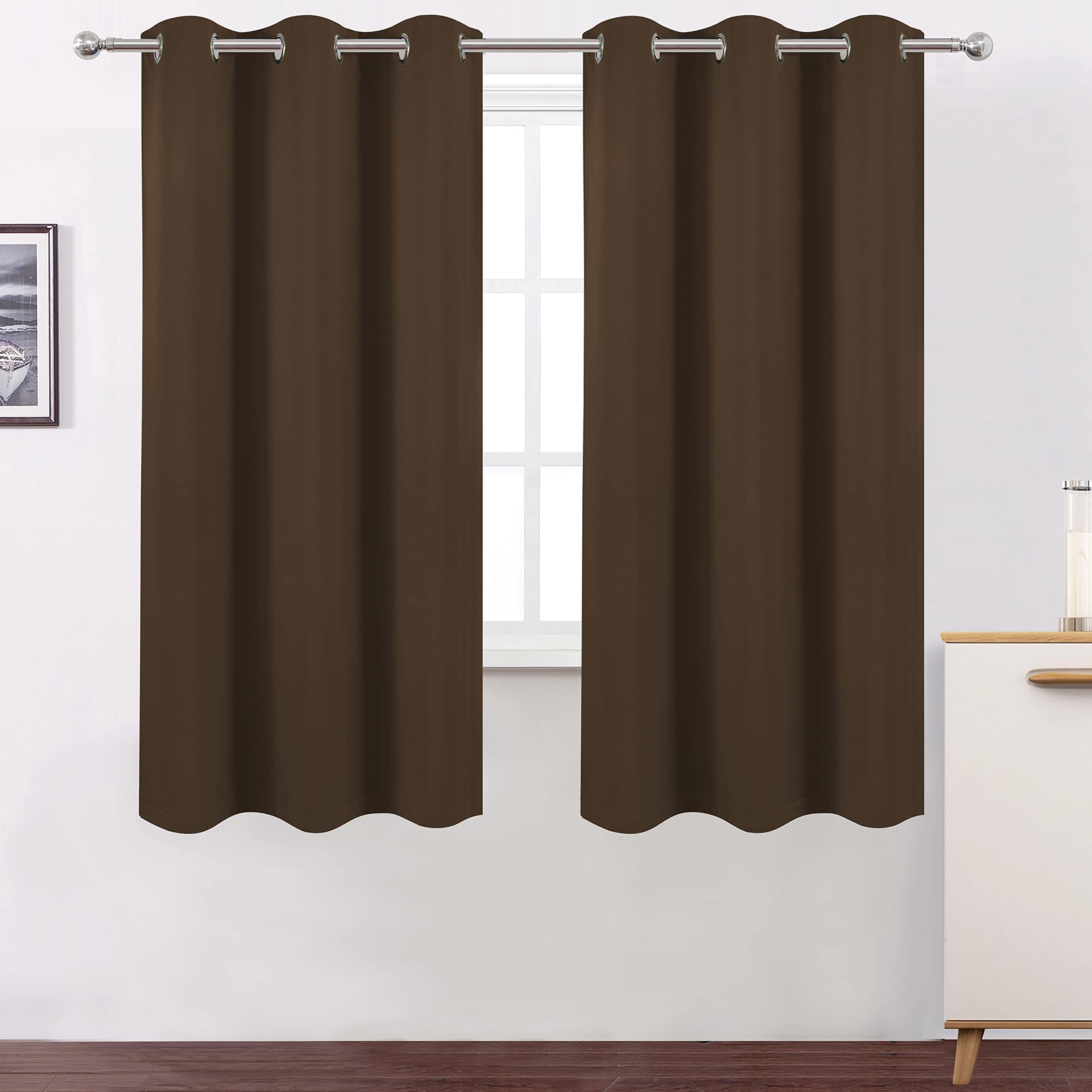 Lemomo 100% Blackout Curtains 40 X 63 Inch/Chocolate Brown Curtains 2 Panels With Black Liner/Double Layer Full Room Darkening B