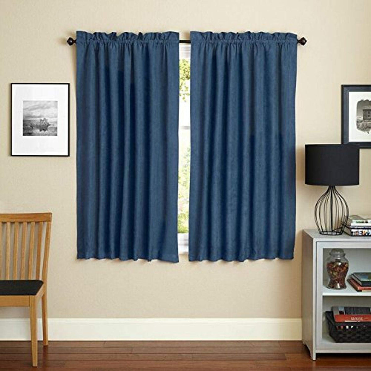 Blazing Needles Reversible Rod Pocket Room-Darkening Microsuede Curtain Panels, 63&quot; by 52&quot;, Indigo 2 Count