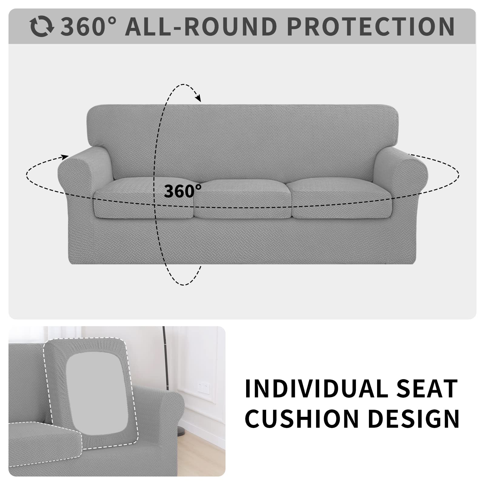 Issuntex 3 Pieces High Stretch Thicken Loveseat Couch Covers, Soft Sofa Slipcover For 2 Separate Cushion Couch, Jacquard Fabric