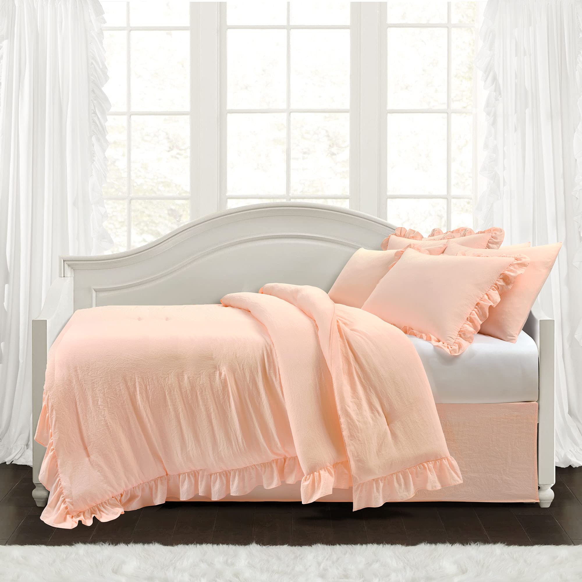 Lush Decor Reyna Ruffle Daybed Set - 6 Piece Cozy Ruffled Bedding Set - Timeless Elegance And Comfort - 68'' W X 92'' L, Blush