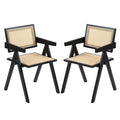 Furlide Rattan Dining Chairs Set Of 2, Modern Mid Century Dining Chairs With Arms, Outdoor Bamboo Chairs For Bedroom, Living Roo