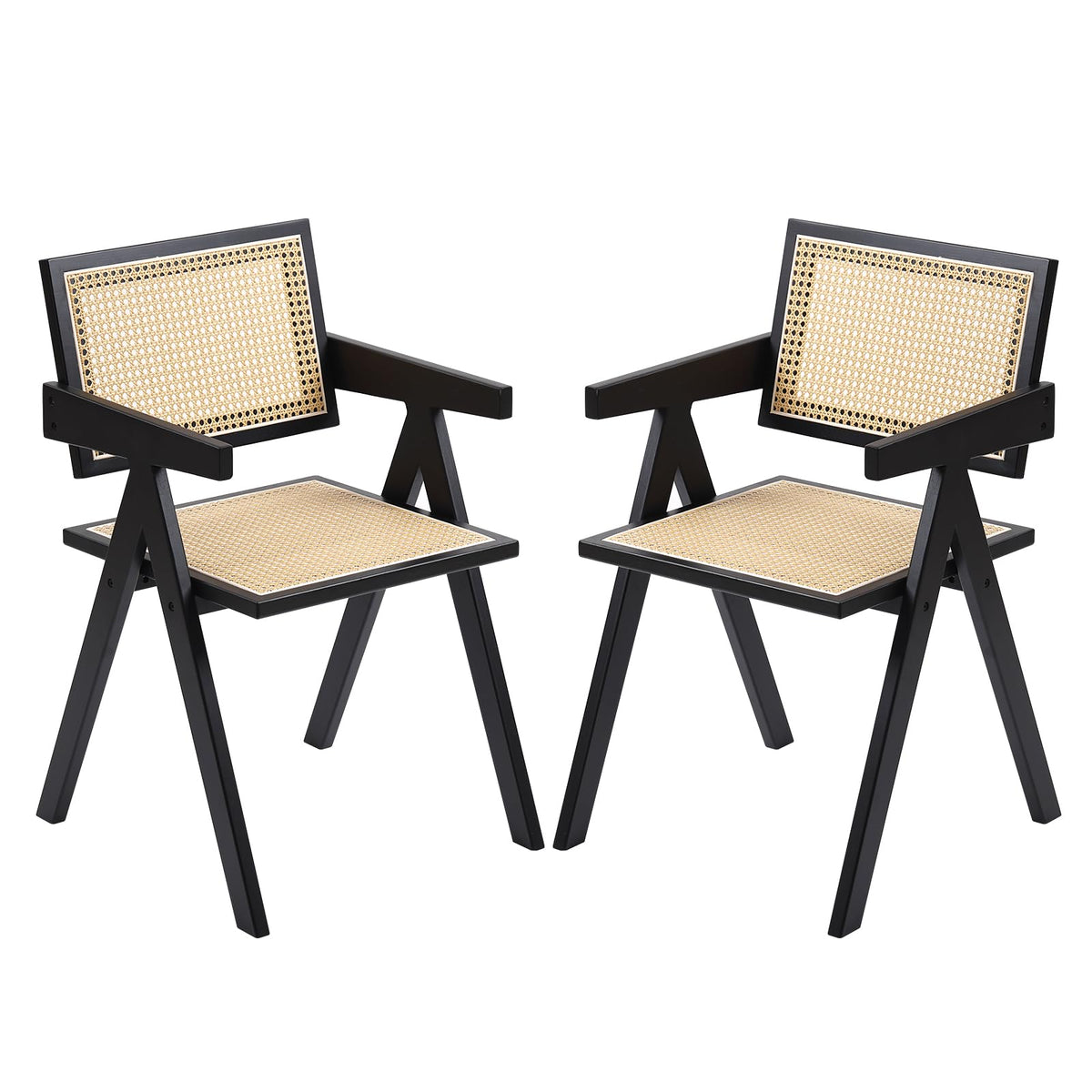 Furlide Rattan Dining Chairs Set Of 2, Modern Mid Century Dining Chairs With Arms, Outdoor Bamboo Chairs For Bedroom, Living Roo