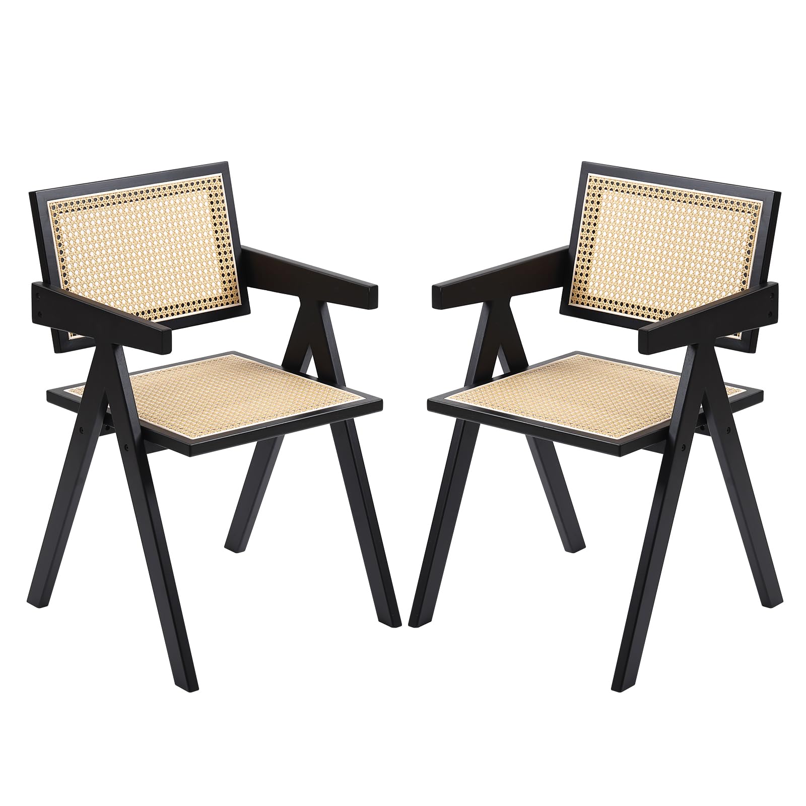 Furlide Rattan Dining Chairs Set Of 2, Modern Mid Century Dining Chairs With Arms, Outdoor Bamboo Chairs For Bedroom, Living Roo