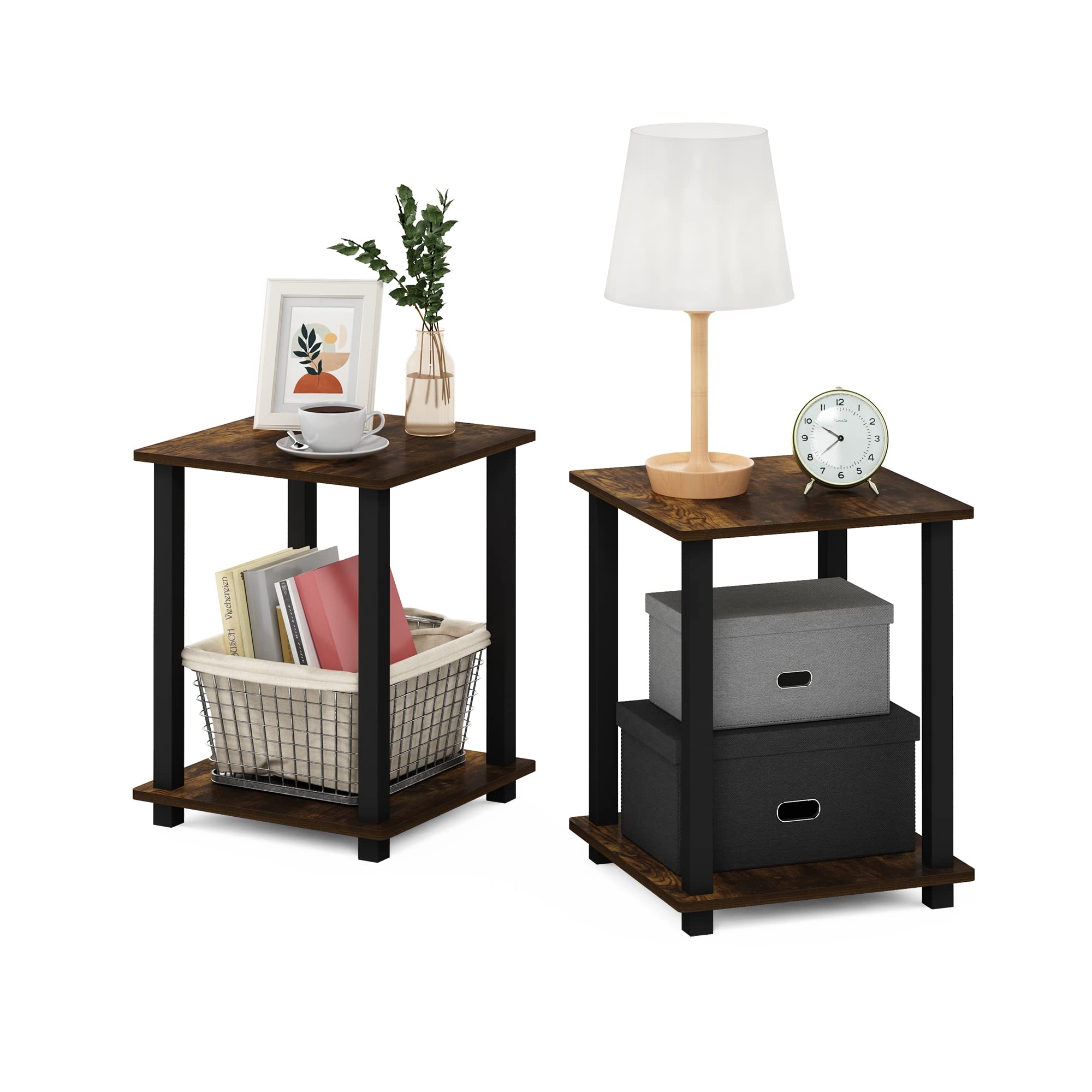 Furinno Simplistic Set of 2 End Table, 2-Pack, Amber Pine/Black