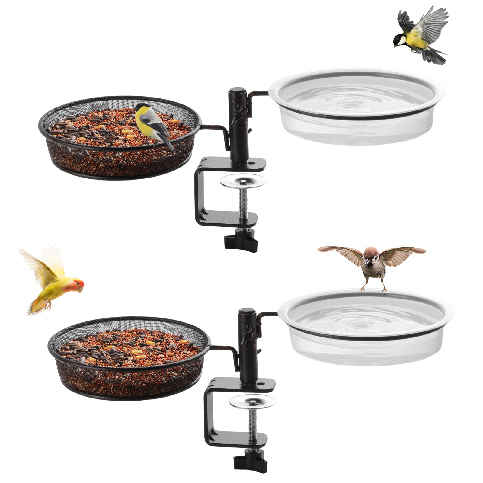 2 Pack Deck Bird Feeders Deck Mount Bird Bath Spa For Dual Use Deck Flower Stand Flower Pot Great For Attracting Birds Detachabl