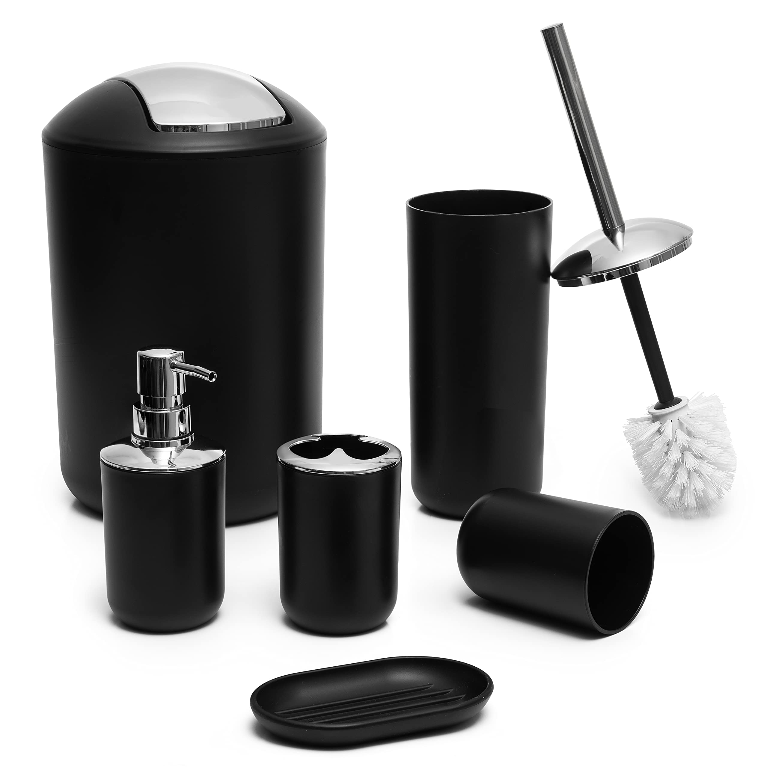 Moss & Stone 6 pcs Bathroom Accessories Set Includes Soap Dispenser, Toothbrush Holder, Toothbrush Cup, Soap Dish, A Complete De
