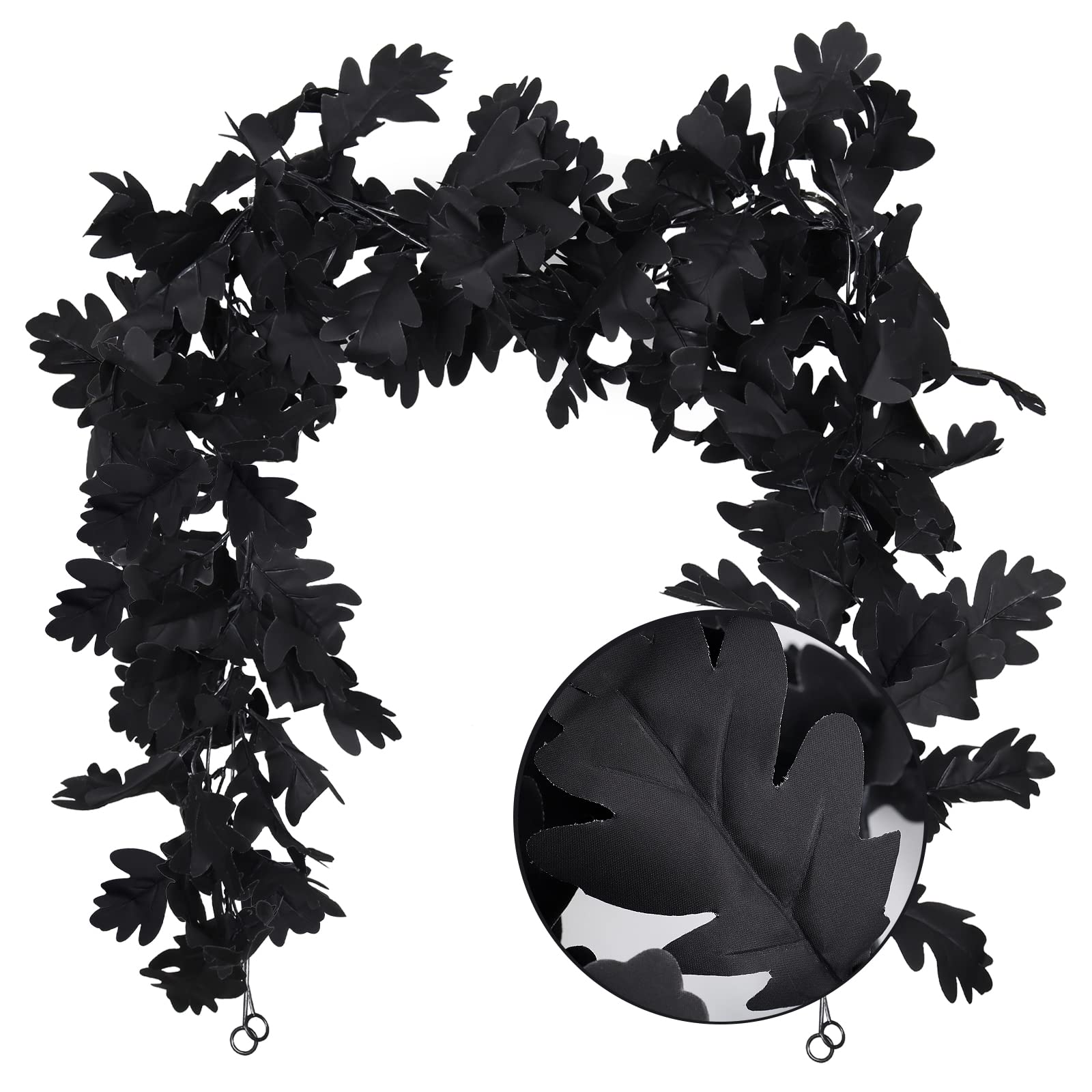 RECUTMS Black Leaf Garland 2PCS 5.7 FT Halloween Garland Fall Leaf Garland Artificial Hanging Black Maple Autumn Vine Leaf Fall 