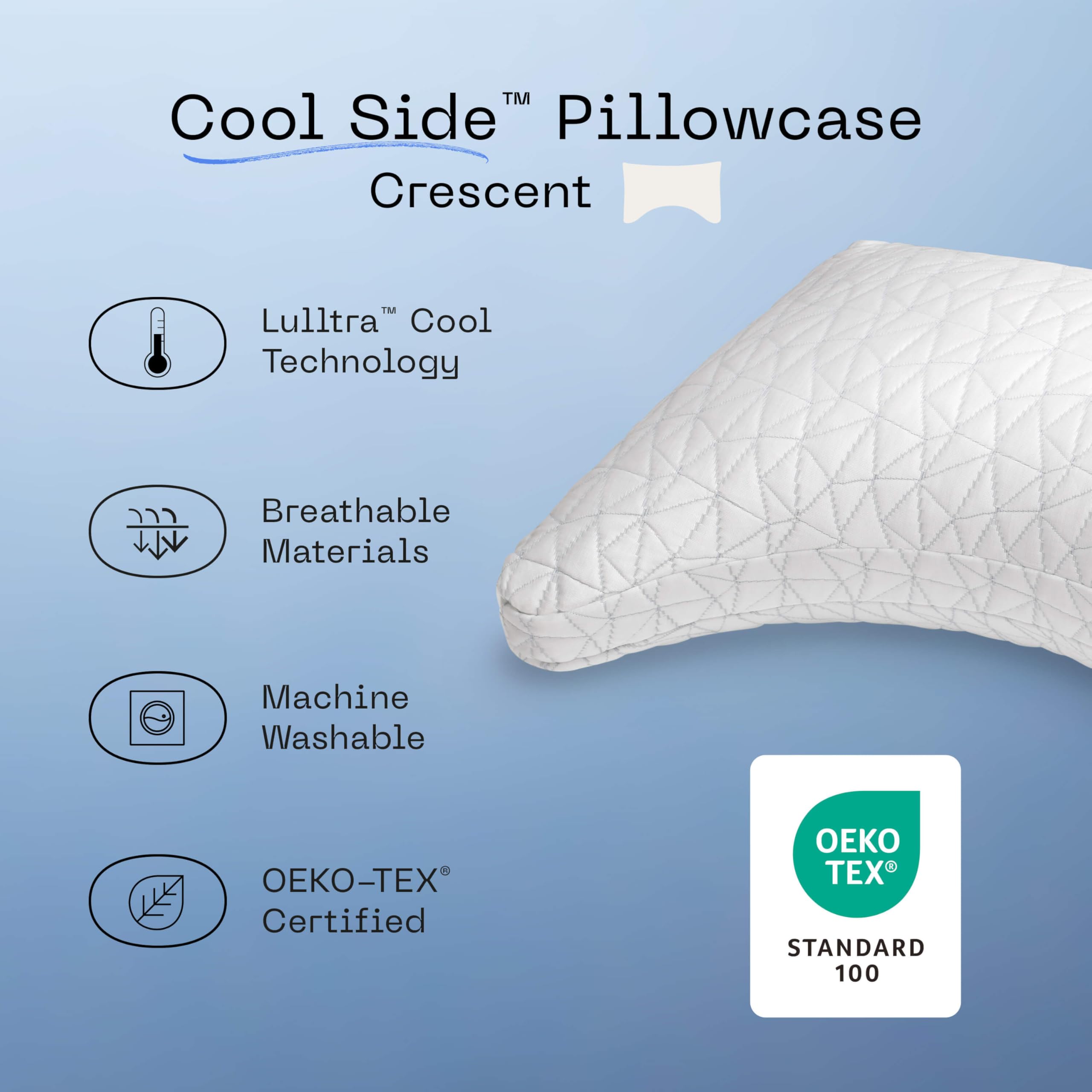 Coop Home Goods Cool Side Crescent Pillow Case, Queen Size Cooling Pillow Cases For Hot Sleepers, Two-Sided Pillow Covers, Cozy