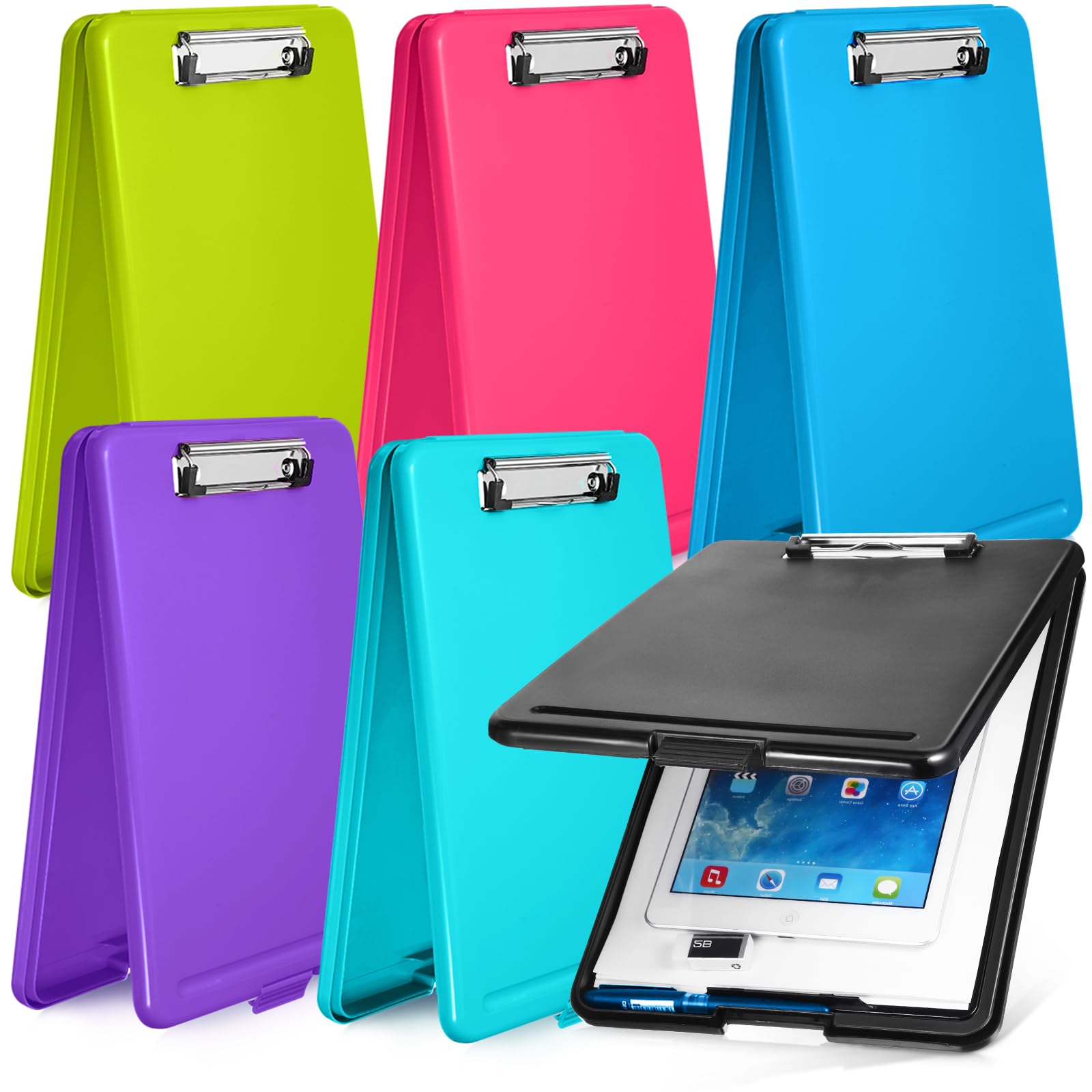 6 Pieces Clipboard With Storage Plastic Storage Clipboard Nursing Clipboard Clip Boards Storage Foldable Clipboard With Compartm