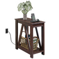 WLIVE Narrow End Table with Charging Station of Open Storage Shelf,Sofa Side Table with 2 USB Ports and 2 Power Outlets,Slim Far