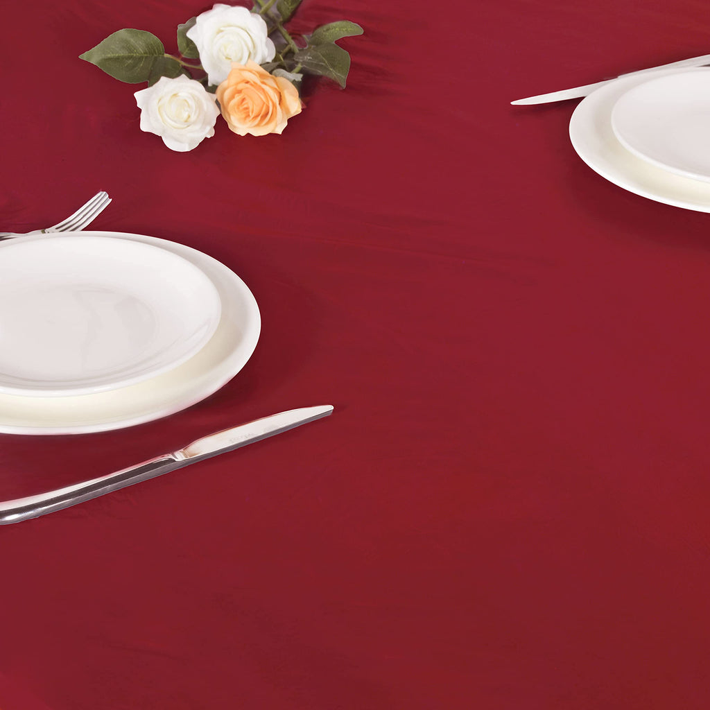 Lushvida Vinyl Fitted Table Cover Elastic Edged Plastic Table Cover… (Red, Best For Up To 45'-56' Round)