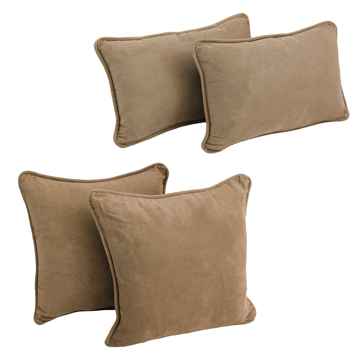 Blazing Needles Corded Microsuede Throw Pillow Set, Java 4 Count