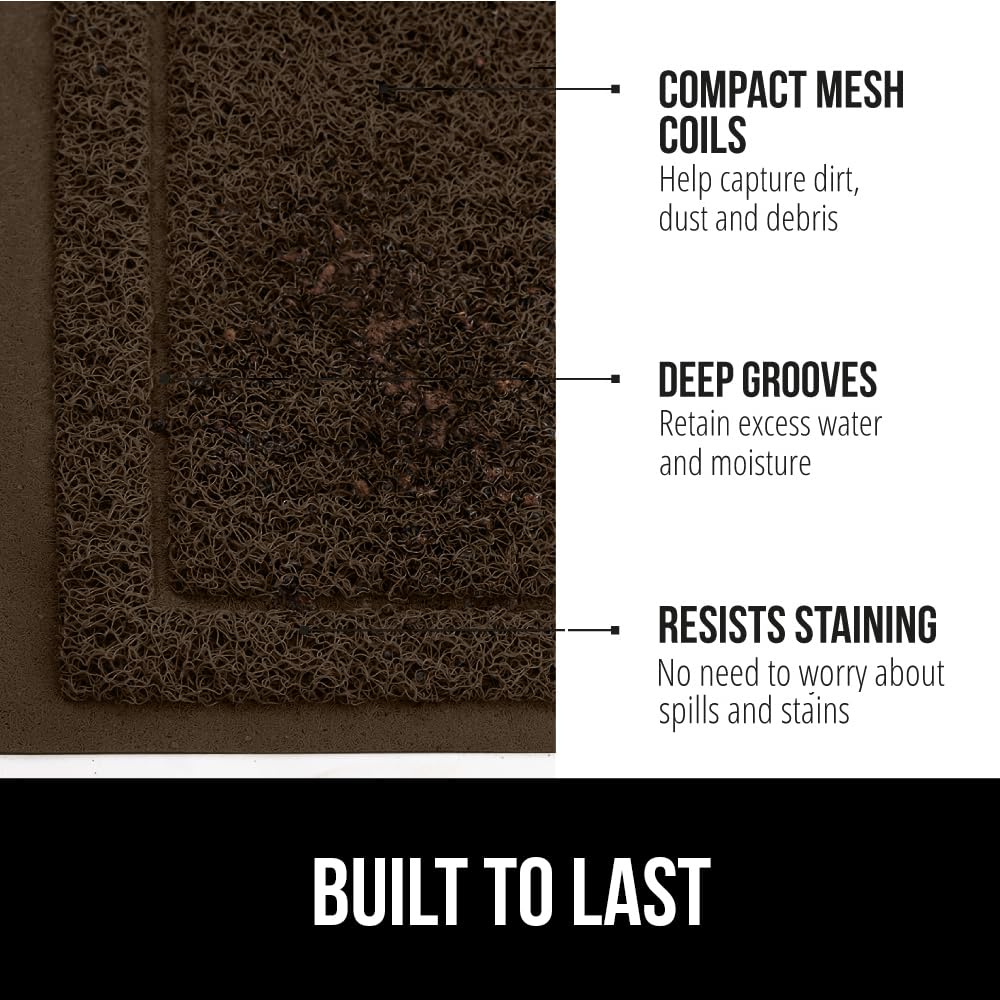 Gorilla Grip Dirt Grabber Mesh Door Mat, Low-Profile, Stain And Fade Resistant Heavy Duty Quick Dry Striped Doormat, Mats For Indoor Or Outdoor Entry, Shoe Scraper, Garage Entrance Mat, 35X23, Brown
