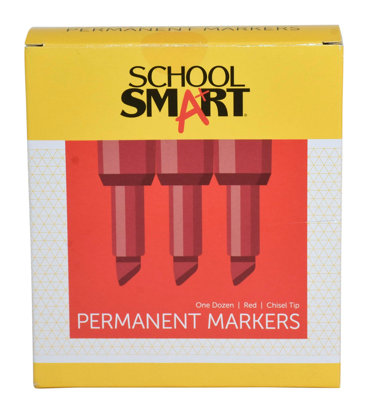 School Smart Non-Toxic Permanent Markers, Broad Chisel Tip, Red, Pack Of 12