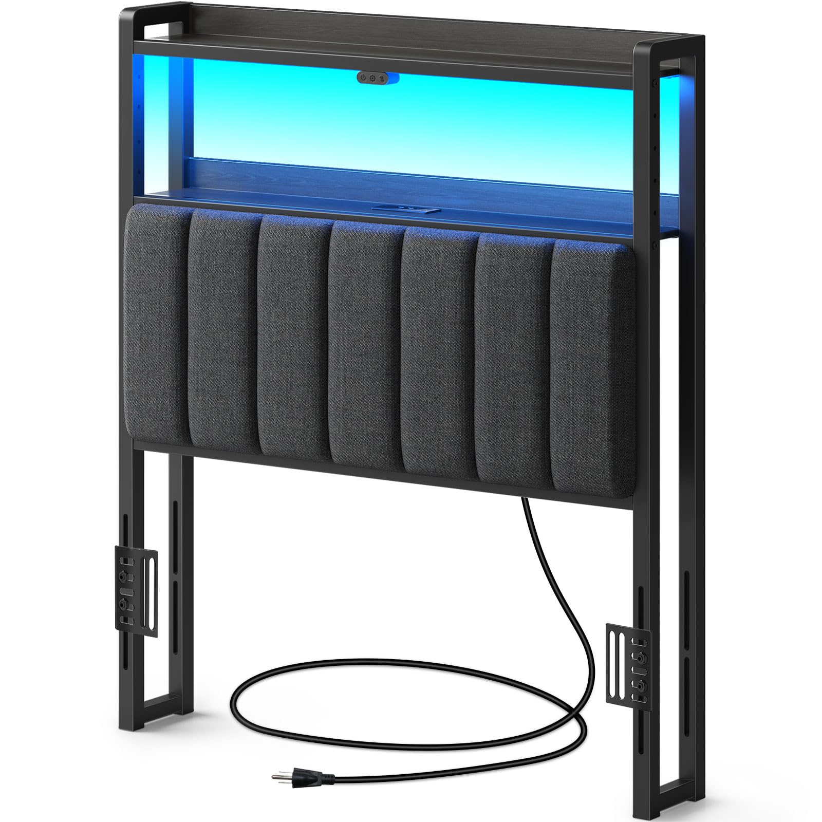 Rolanstar Headboard for Twin Size Bed with Storage, 60,000 DIY Color of LED Light, Head Board with USB & Type C Port, Height Adj