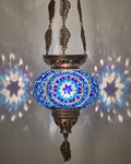 DEMMEX Turkish Moroccan Colorful Mosaic Bohemian Boho Hanging Candle Holder Lantern with Handmade Colorful Glass Globe and Metal