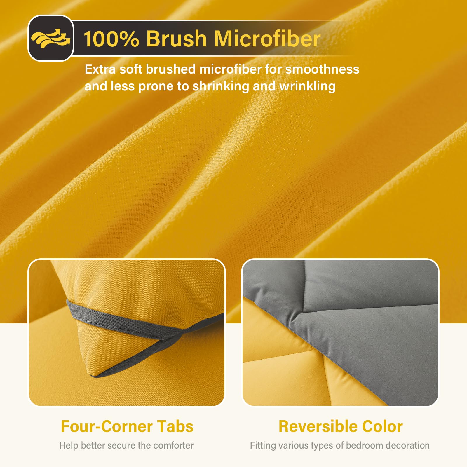 Cosybay Bed In A Bag Full Reversible Comforter Sets 7Pcs All Season Down Alternative Bedding Sets Yellow And Grey With Comforter