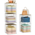 Hencawima 5PCS Stackable Closet Organizers and Storage, Closet Shelves with Wood Top Extra Storage, Clothes Storage Organizer Ba