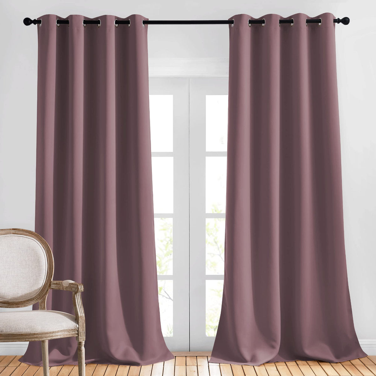 Nicetown Blackout Dry Rose Curtains For Bedroom - Thermal Insulated Solid Grommet Heat & Sound Blocking Window Treatment Room Da