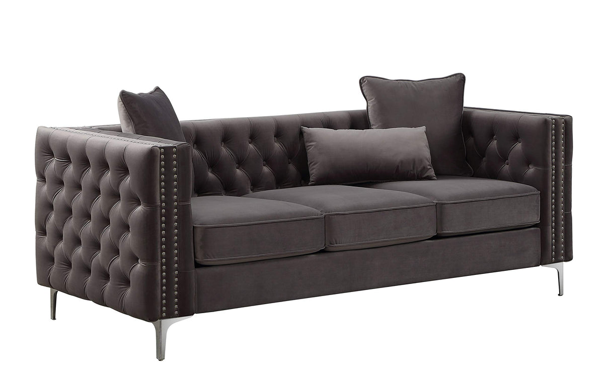 HomeRoots Furniture Sofa in Dark Gray Velvet - Velvet, Foam, Eucalyptus, Metal (318845)