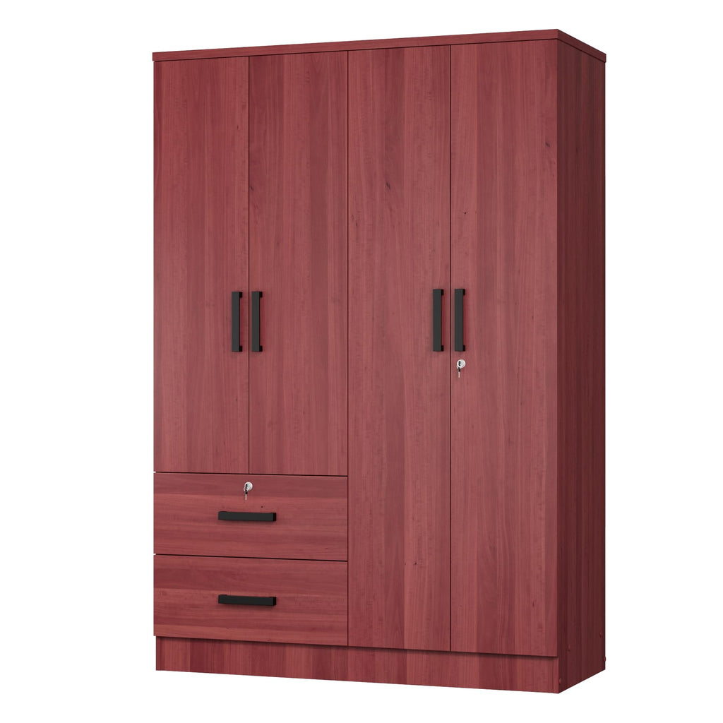 Woodpeckers Furniture And Mattress 4 Doors Wardrobe 2 Drawers with Shelves 72" high (Mahogany)
