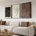 Framed Modern Abstract 3D Textured Wall Art for Living Room, Large 3-Piece Neutral Artwork for Walls, Geometric Brown White Text