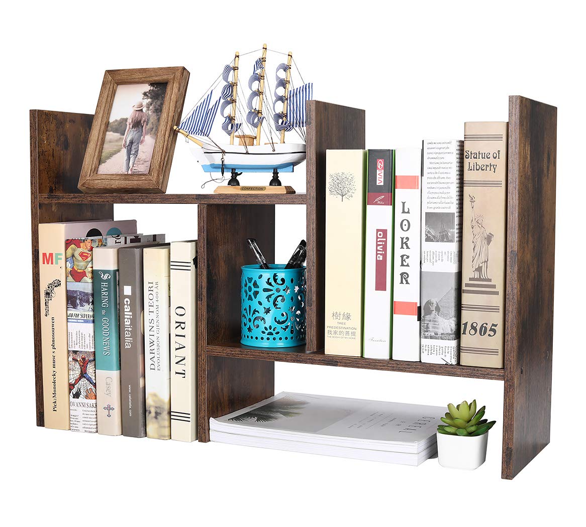 Pag Adjustable Desktop Shelf Wood Small Bookshelf Desk Supplies Organizers And Accessories Storage Display Rack Office Decor, An