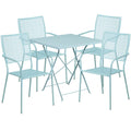 Flash Furniture Commercial Grade 28" Square Sky Blue Indoor-Outdoor Steel Folding Patio Table Set with 4 Square Back Chairs