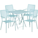 Flash Furniture Commercial Grade 28" Square Sky Blue Indoor-Outdoor Steel Folding Patio Table Set with 4 Square Back Chairs