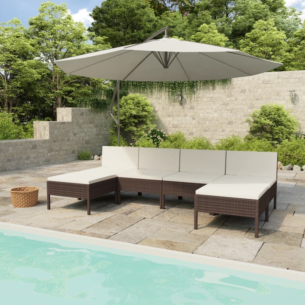 vidaXL Brown Poly Rattan 6-Piece Patio Lounge Set with Cream Cushions - Weather Resistant Outdoor Furniture with Deep Seating