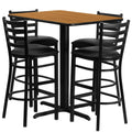 Flash Furniture 24''W x 42''L Rectangular Natural Laminate Table Set with 4 Ladder Back Metal Barstools - Black Vinyl Seat